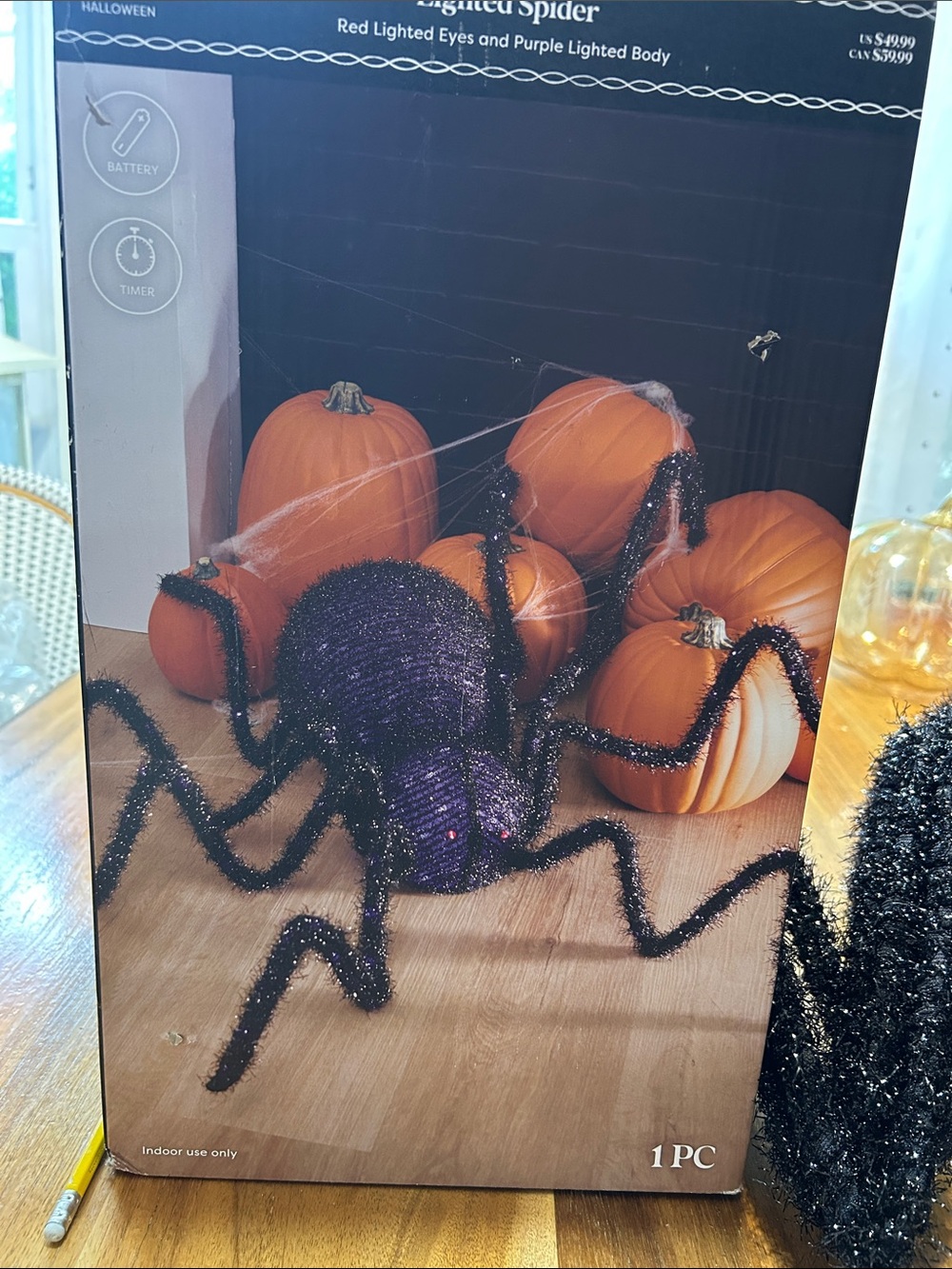 Purple Lighted Spider Kids Costume Accessory - Halloween Decor